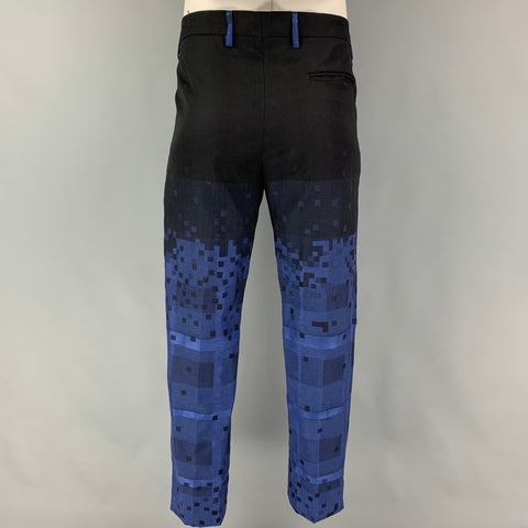 VIVIENNE WESTWOOD MAN Size 42 Blue Black Square Print Wool Blend Raw Hem Double Breasted Suit