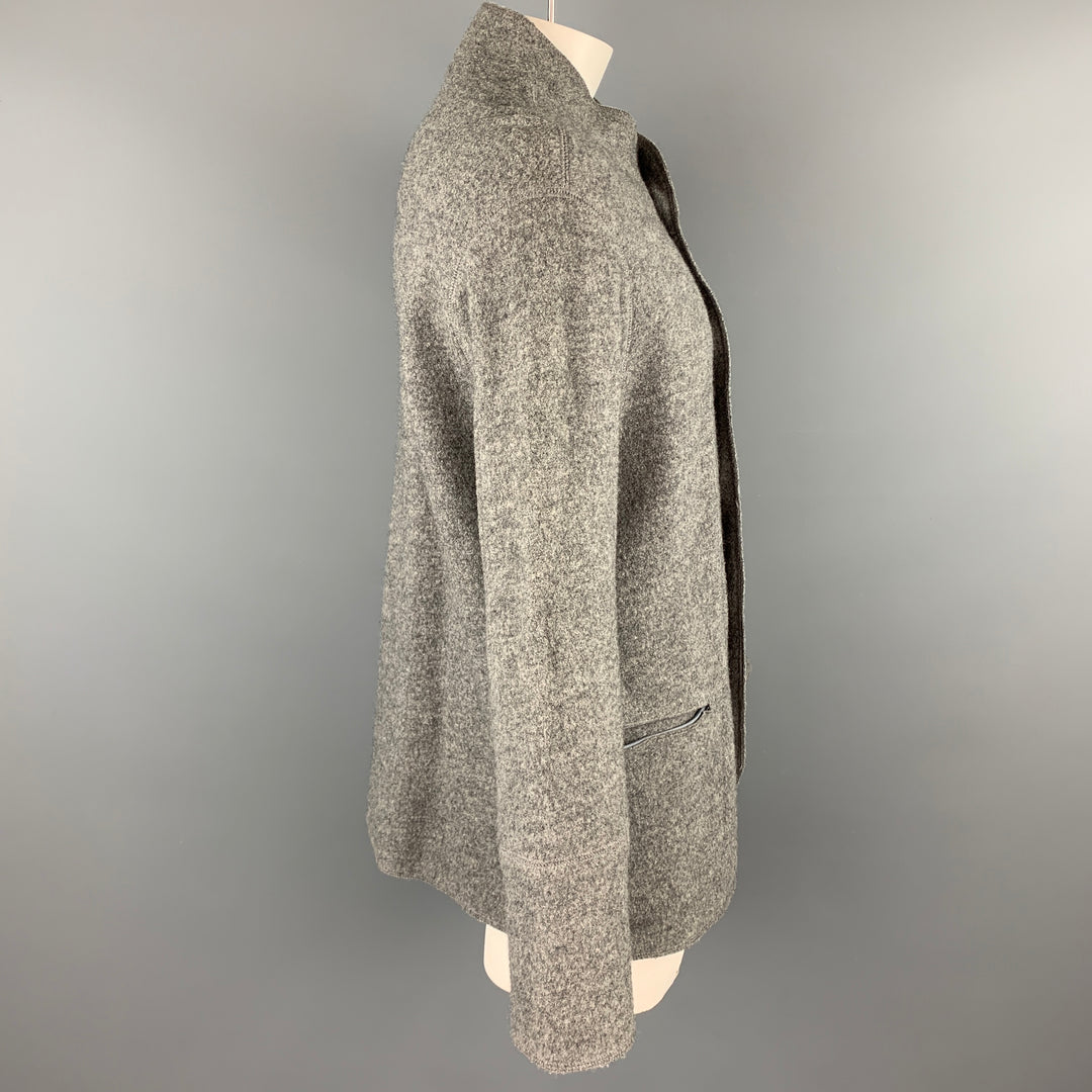 RYAN ROBERTS Size L Grey Wool Snaps Collarless Jacket