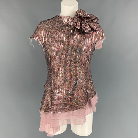 MARC JACOBS Size 8 Pink Sequined Polyester Cap Sleeves Dress Top