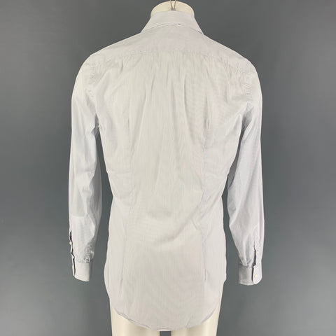 PRADA Size M White Navy Stripe Cotton Blend Button Up Long Sleeve Shirt