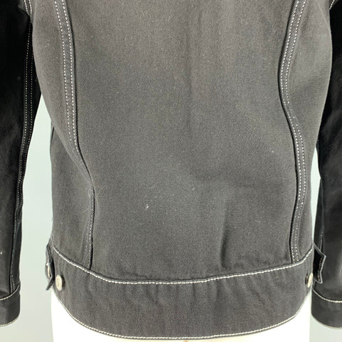 SANDRO Size M Black White Contrast Stitch Cotton Trucker Jacket