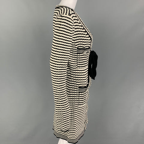 SELF-PORTRAIT Size 4 Black White Stripe Snaps Cardigan