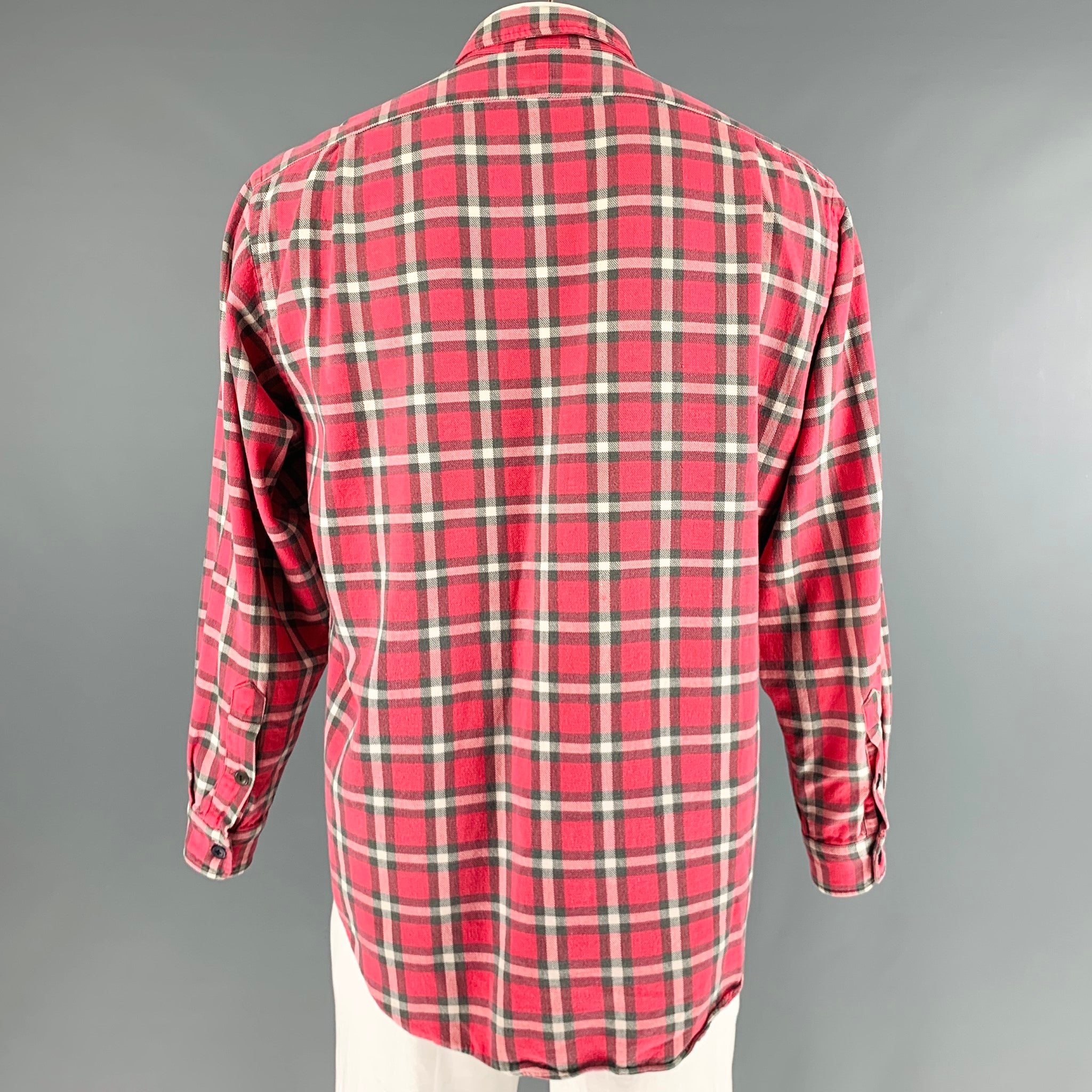 RRL by RALPH LAUREN Size L Red White Plaid Cotton Flannel Long Sleeve Shirt