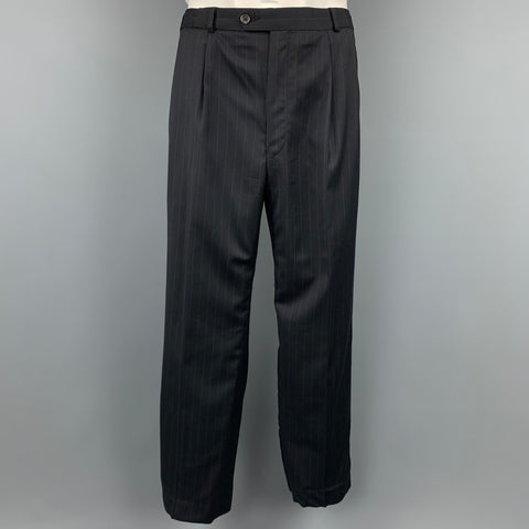 LAUREN by RALPH LAUREN 42 Regular Navy Pinstripe Wool Notch Lapel 3 Piece Suit