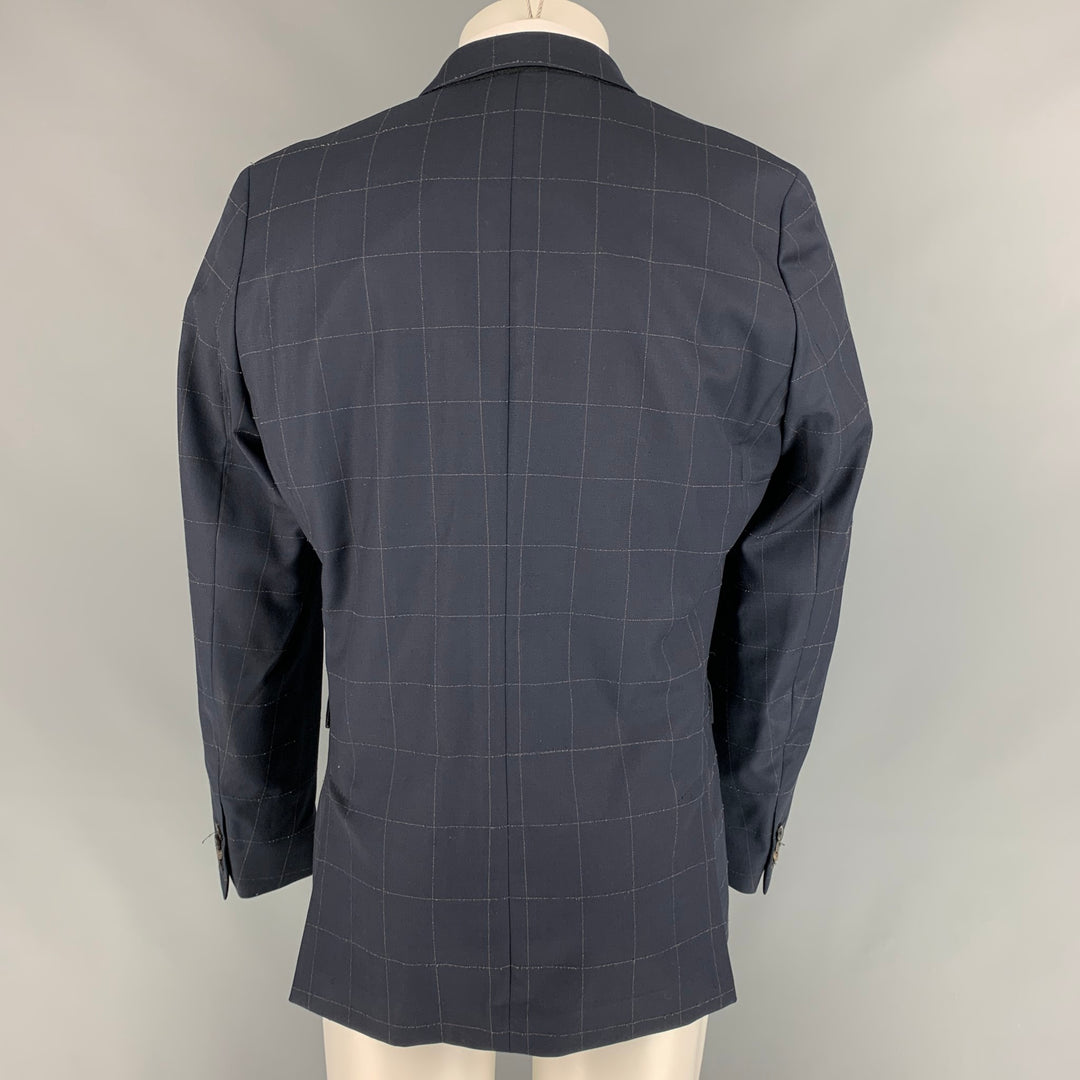 PAUL SMITH Size 40 Navy & Brown Window Pane Wool Single Breasted Sport Coat