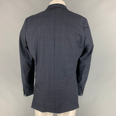 PAUL SMITH Size 40 Navy & Brown Window Pane Wool Single Breasted Sport Coat