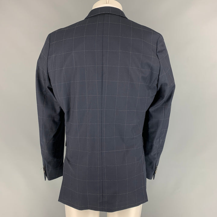 PAUL SMITH Size 40 Navy & Brown Window Pane Wool Single Breasted Sport Coat