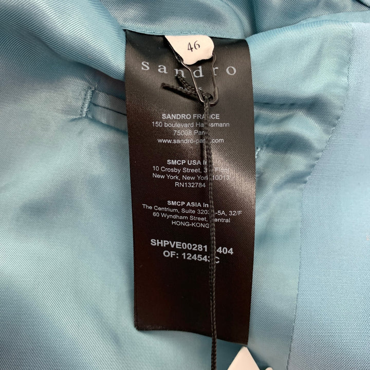 SANDRO Size 36 Light Blue Wool Notch Lapel Suit