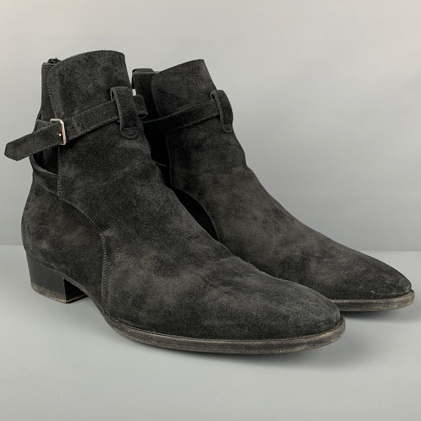 SAINT LAURENT Size 10 Black Leather Belted Wyatt 30 Jodhpur Boots