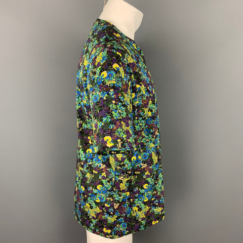 DRIES VAN NOTEN S/S 20 Size L Green & Blue Floral Cotton Crew-Neck T-shirt