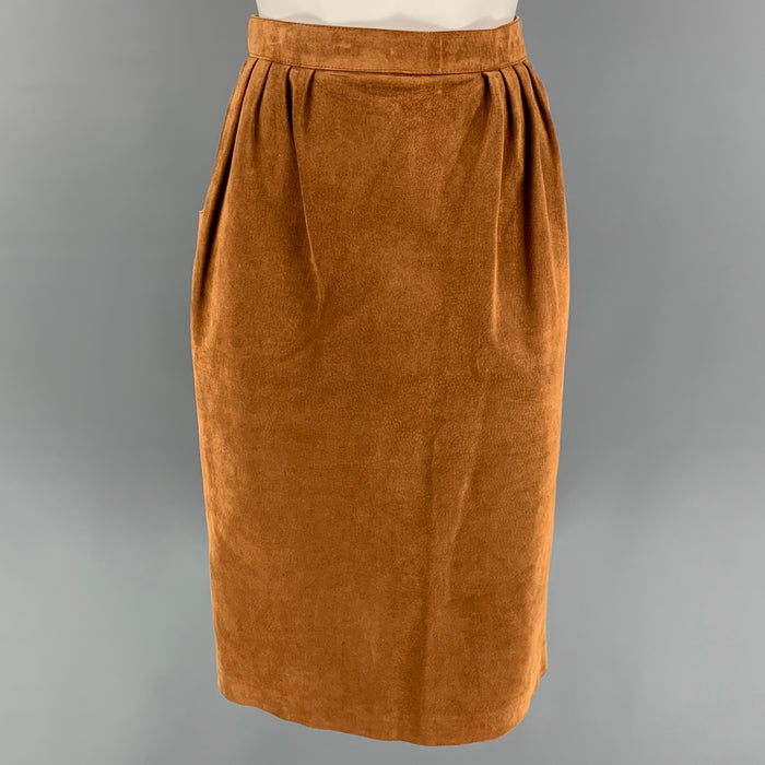 Vintage HERMES Size 8 Tan Suede Pigskin Pleated Skirt
