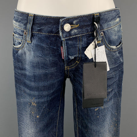 DSQUARED2 Size 2 Blue Cotton Paint Splattered Cuff Zipper Five Pockets Jeans