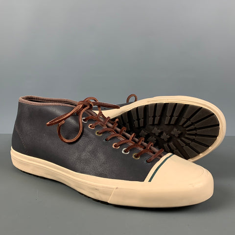 PAUL SMITH JEANS Size 10 Charcoal Beige Solid Leather Lace Up Sneakers