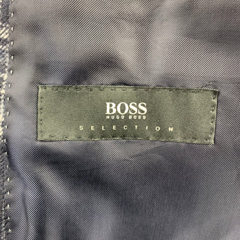 HUGO BOSS Size 38 Regular Navy & Grey Plaid Cashmere / Silk Sport Coat