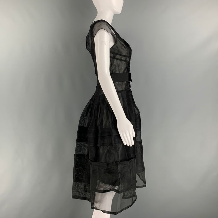 CAROLINA HERRERA Size 4 Black Silk See Through A-Line Dress