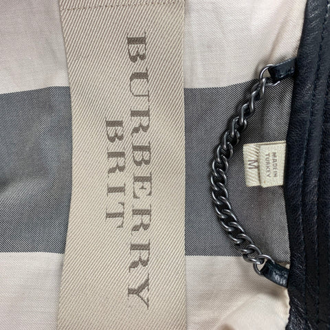 BURBERRY BRIT Size M Black Leather Zip Up Jacket