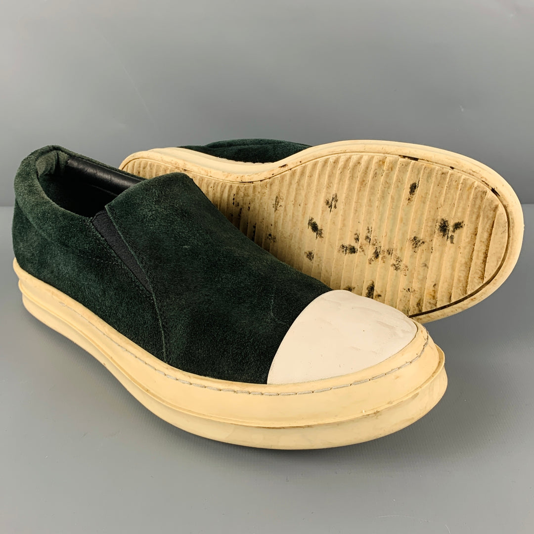 RICK OWENS Size 9 Green White Leather Slip On Sneakers