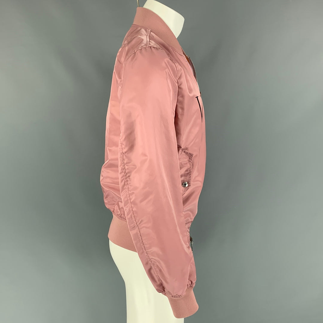VALENTINO Size 38 Pink Black Signature Polyamide Bomber Jacket