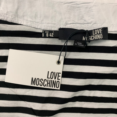 LOVE MOSCHINO Size 6 Black & White Stripe Cotton Bow T-Shirt