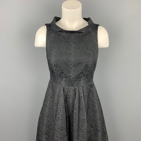 CUE Taille 8 Robe de cocktail plissée en polyester imprimé peau de serpent noir