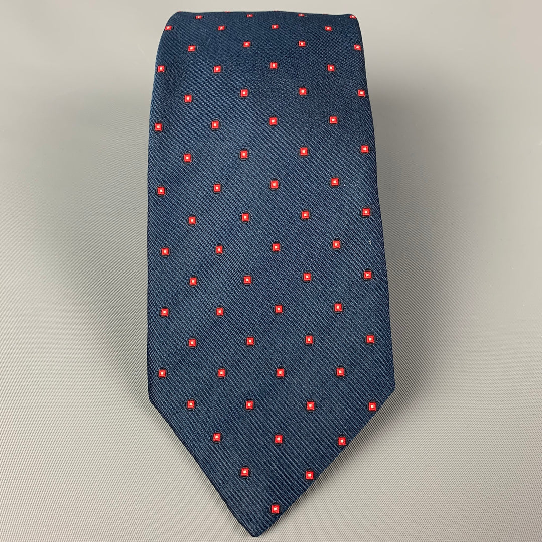 HUNTSMAN Navy Red Dots Silk Twill Tie