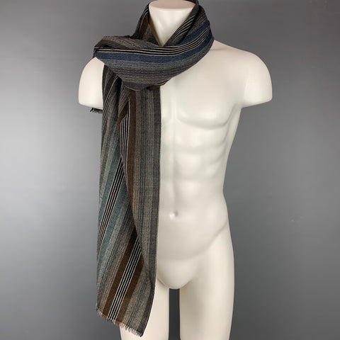 Vintage MISSIONI Grey & Brown Stripe Wool Knit Scarf