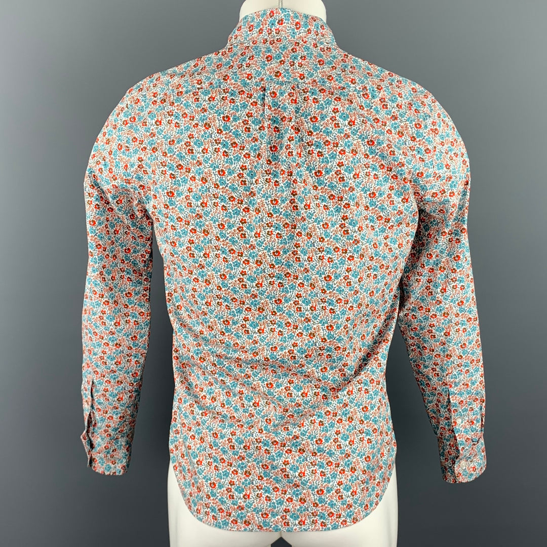 J. CREW Camisa de manga larga con botones de algodón floral verde azulado y naranja talla S
