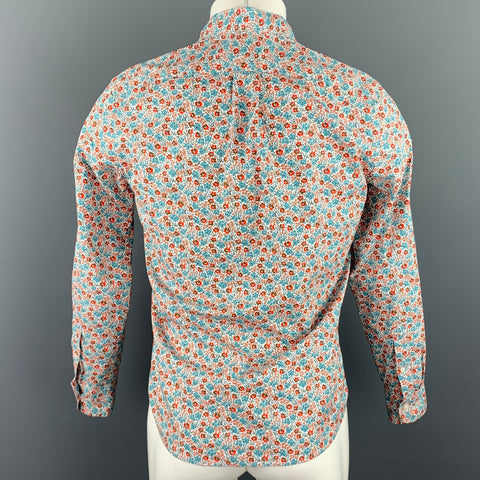 J. CREW Size S Teal & Orange Floral Cotton Button Down Long Sleeve Shirt