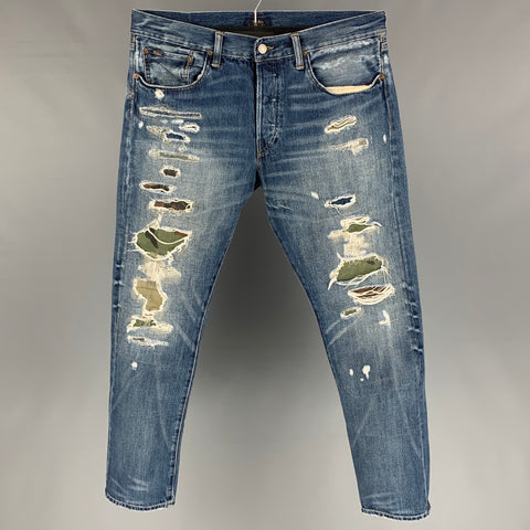 POLO par RALPH LAUREN Taille 33 Jean slim en denim vieilli indigo avec braguette boutonnée