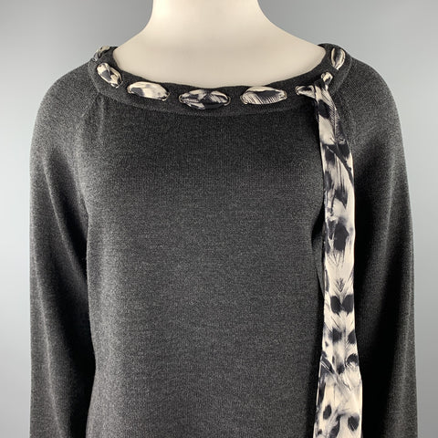 ST. JOHN Taille L Pull col bateau chiné tricoté gris