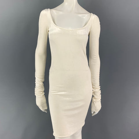 RICK OWENS Size 2 Cream Viscose Nylon Long Sleeve Mini Dress
