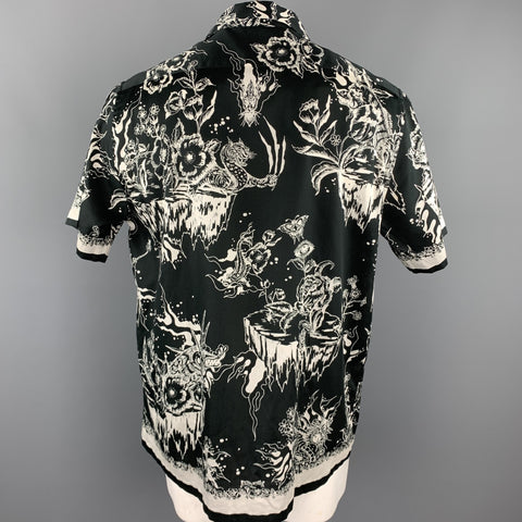 GIVENCHY Size L Black & White Print Cotton Camp Short Sleeve Shirt