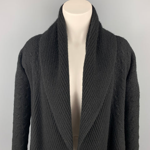 RALPH LAUREN Black Label Taille S Noir Câble Tricot Cachemire Ouvert Avant Col Châle Cardigan
