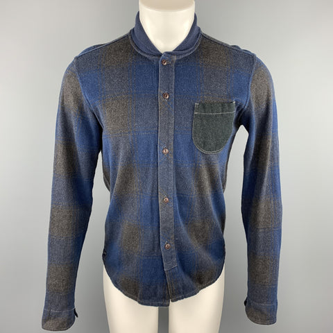 JUNYA WATANABE Size L Navy & Gray Plaid Cotton Button Up Long Sleeve Shirt Jacket