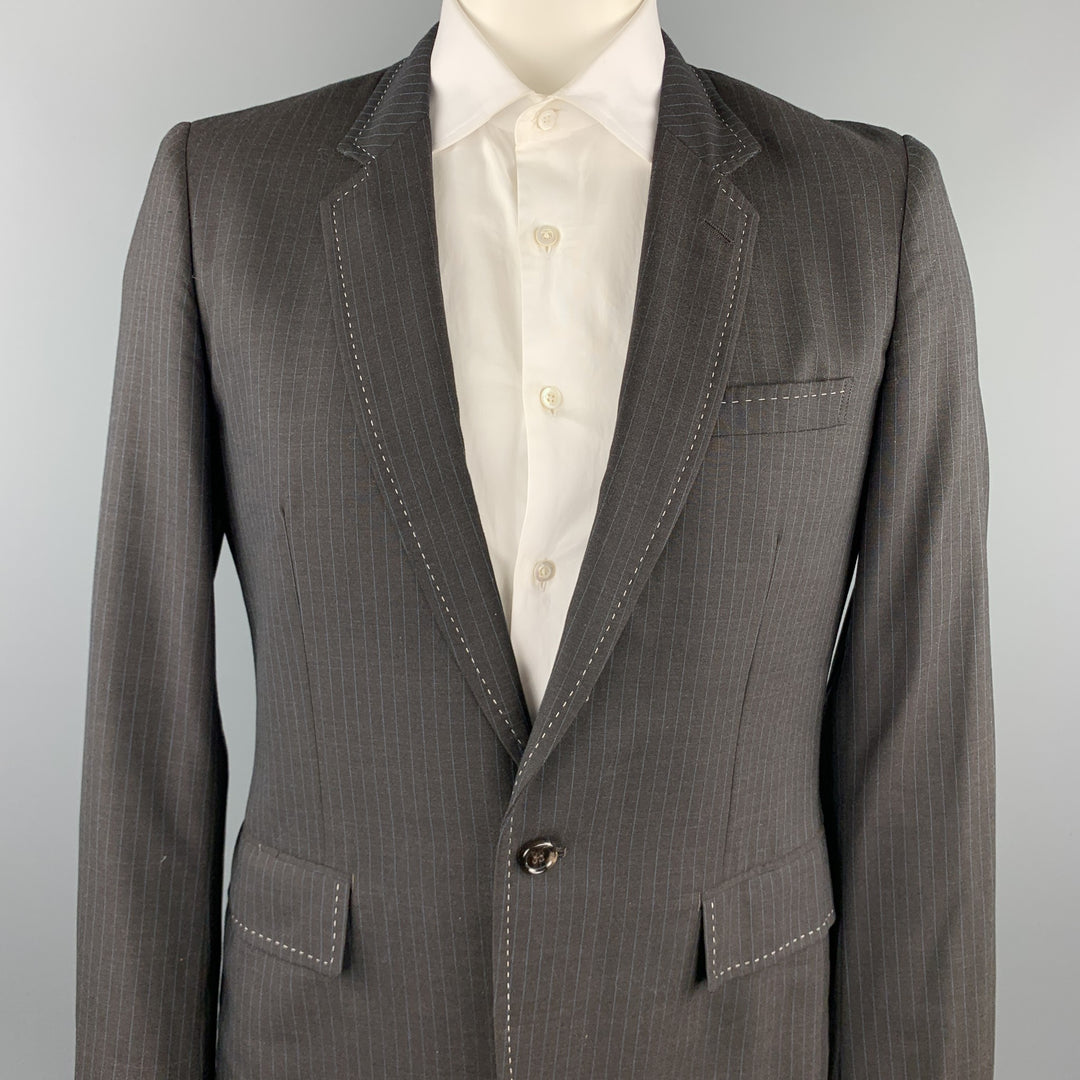 COMME des GARCONS HOMME PLUS Size L Charcoal Vertical Stripe Wool / Polyester Sport Coat