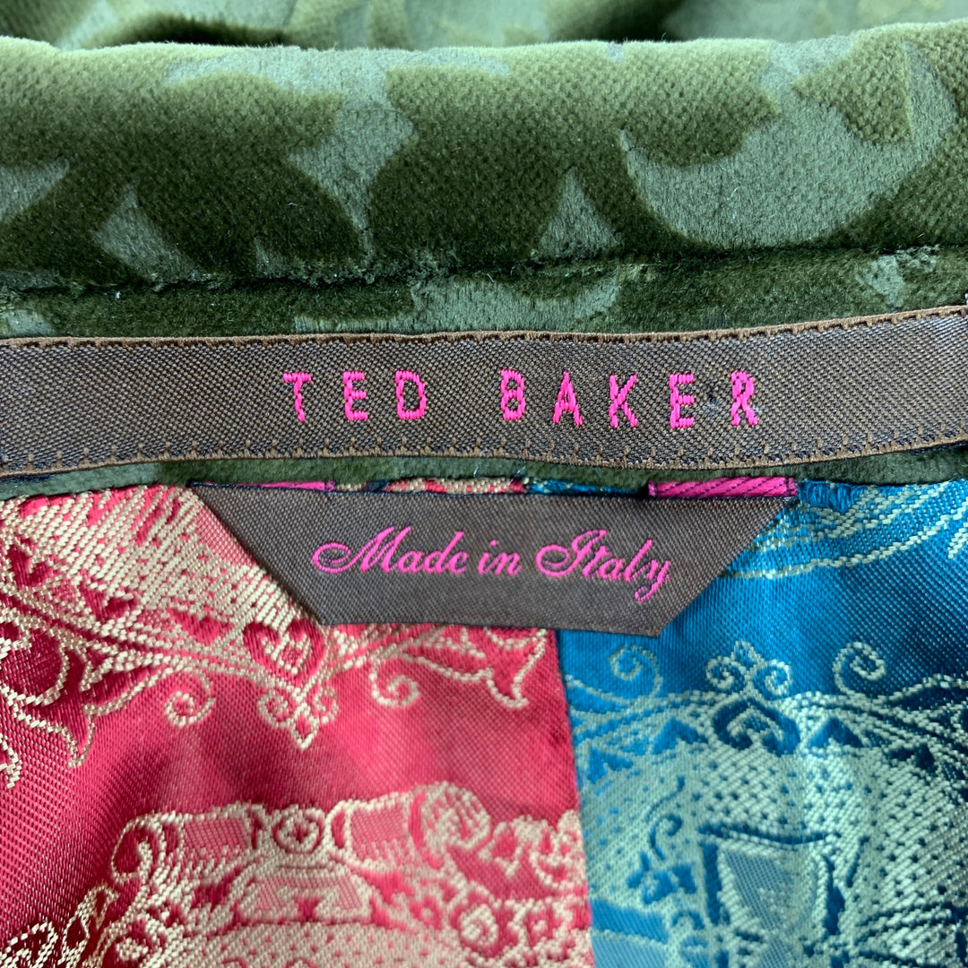 TED BAKER Size 38 Regular Olive Jacquard Cotton Velvet Notch Lapel Sport Coat