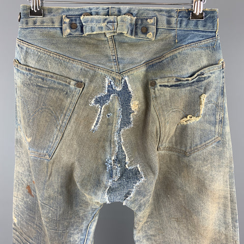 LEVI'S Size XS Blue Distressed Washed Selvedge Denim Patchwork Jeans