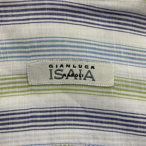 ISAIA Size M Navy & Green Plaid Cotton Button Up Long Sleeve Shirt