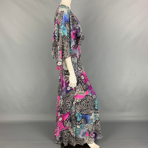 MATTHEW WILLIAMSON Vestido capelet abstracto de seda multicolor talla 8