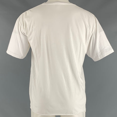 SAINT LAURENT Size M White Grey Logo Cotton Short Sleeve T-shirt