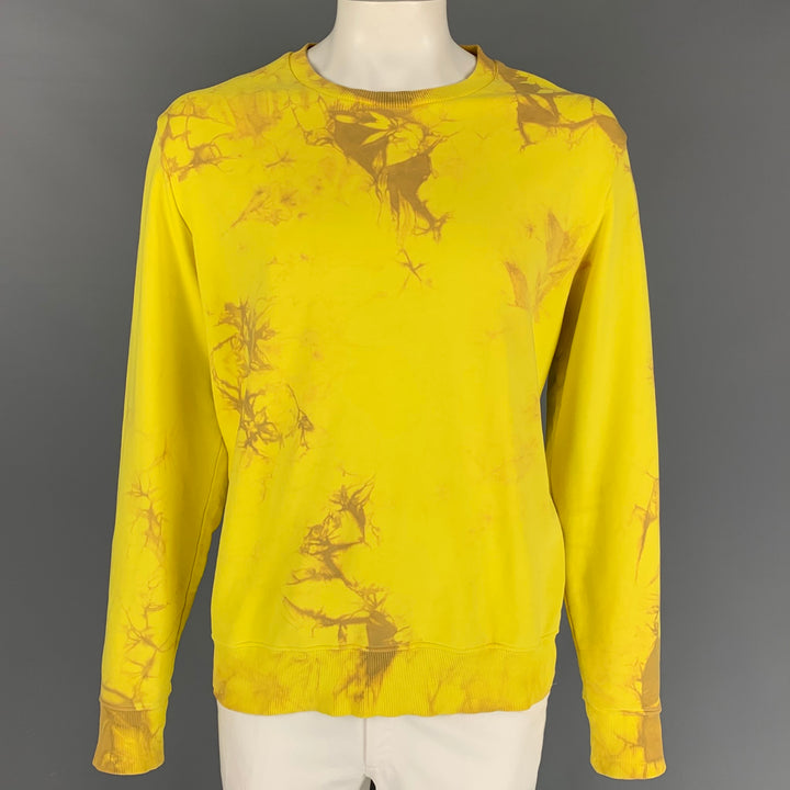 HELMUT LANG Size XXL Yellow Brown Tie Dye Cotton Crew-Neck Sweatshirt