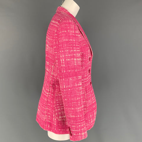 PRADA Talla 14 Chaqueta tejida de mezcla de algodón blanco rosa