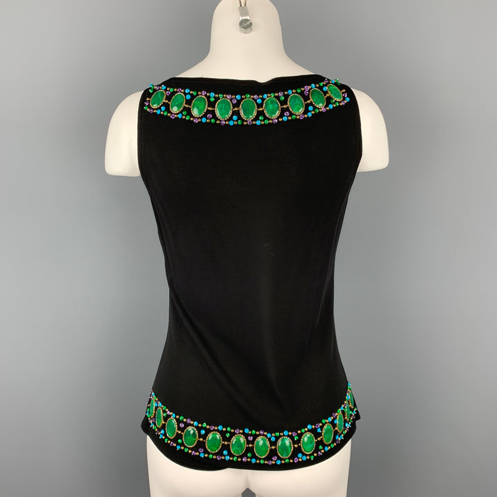 ANNA SUI Size 6 Black Beaded Rayon Tank Dress Top