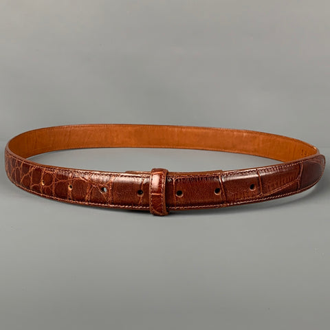 PAT AREIAS Talla 32 Correa de cinturón de piel de cocodrilo texturizada marrón