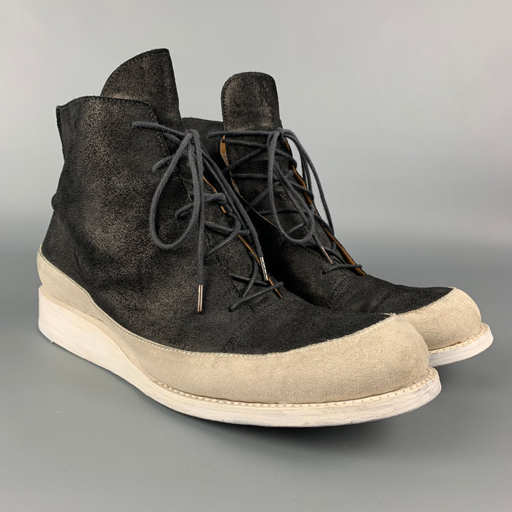 A.MCDONALD Size 10 Black & White Color Block Leather Lace Up Boots