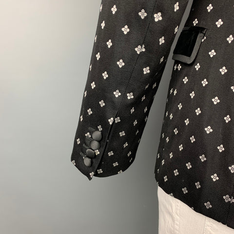 DOLCE & GABBANA Size 44 Regular Black & White Jacquard Peak Lapel Sport Coat