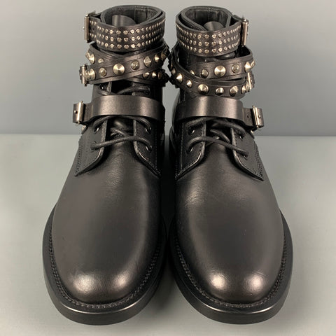 SAINT LAURENT Botas Ranger con tachuelas de cuero negro talla 10
