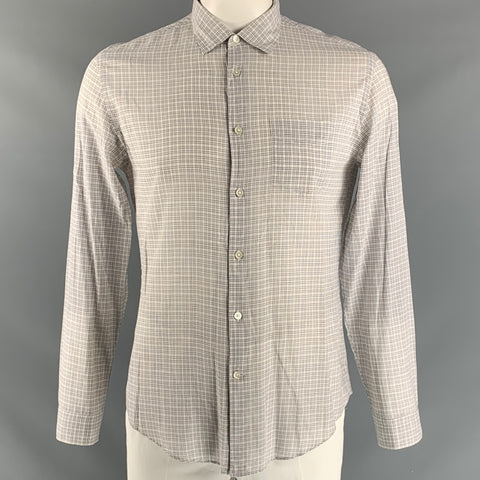 JOHN VARVATOS Size M White Checkered Cotton Button Up Long Sleeve Shirt