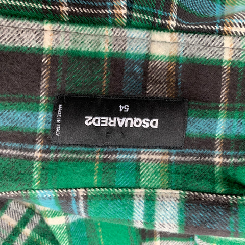 DSQUARED2 Size XL Green & Blue Plaid Cotton Button Up Long Sleeve Shirt