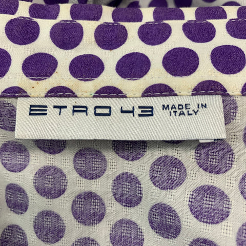 ETRO Size L Purple White Polka Dot Cotton Button Up Long Sleeve Shirt